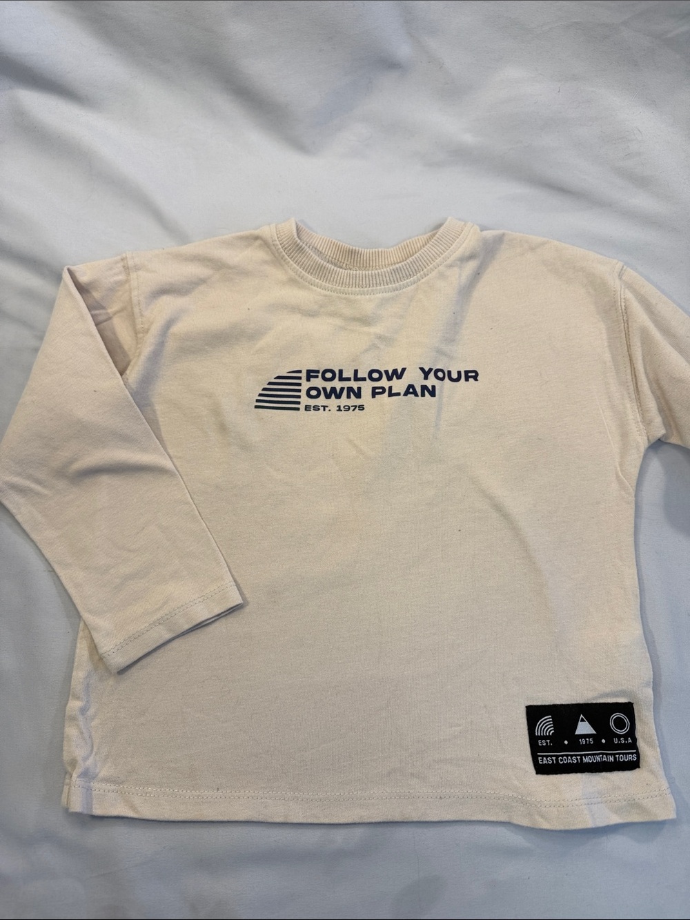 Zara Cream Long Sleeve Tee with Navy Graphic Slogan